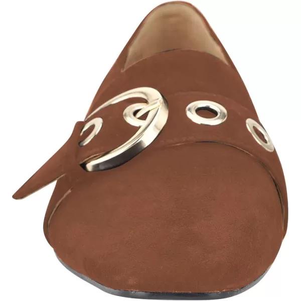 imageFSJ Women Squared Toe Loafers Comfort Slip On Flats Block Chunky Low Heel Buckle Decor Casual Dress Work Office Shoes Size 415 USBrown