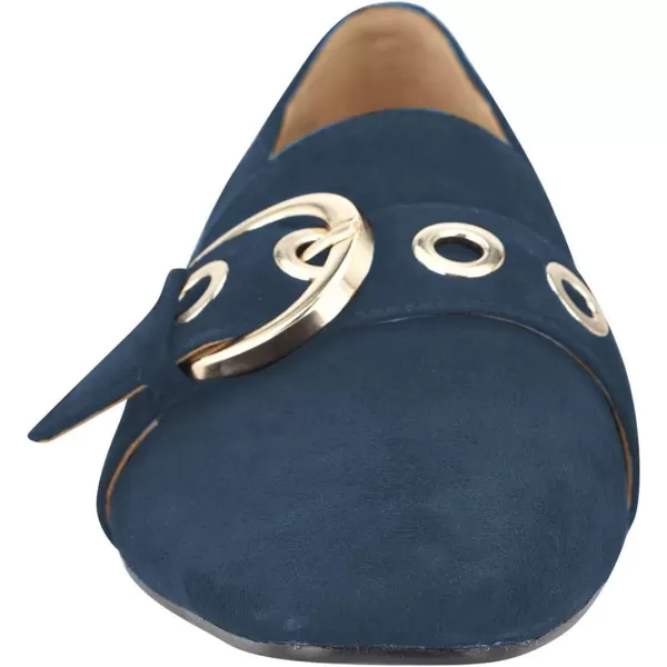 imageFSJ Women Squared Toe Loafers Comfort Slip On Flats Block Chunky Low Heel Buckle Decor Casual Dress Work Office Shoes Size 415 USDark Blue