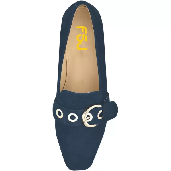 imageFSJ Women Squared Toe Loafers Comfort Slip On Flats Block Chunky Low Heel Buckle Decor Casual Dress Work Office Shoes Size 415 USDark Blue