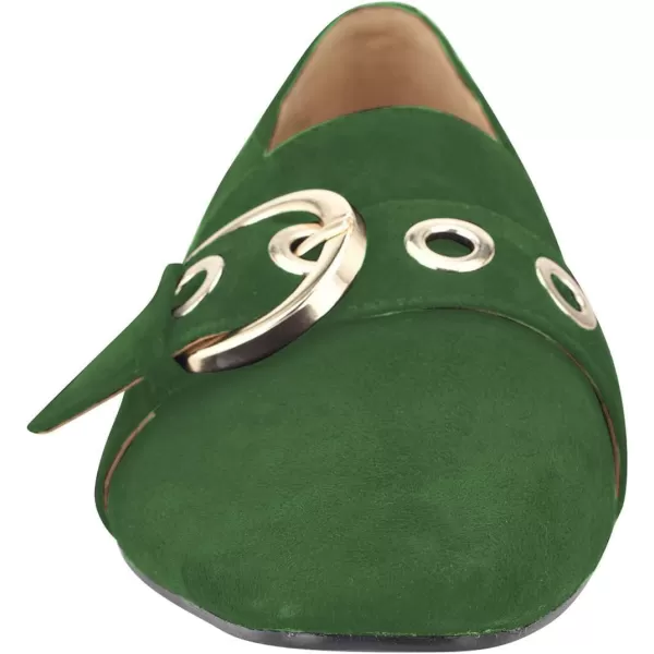 imageFSJ Women Squared Toe Loafers Comfort Slip On Flats Block Chunky Low Heel Buckle Decor Casual Dress Work Office Shoes Size 415 USForest Green
