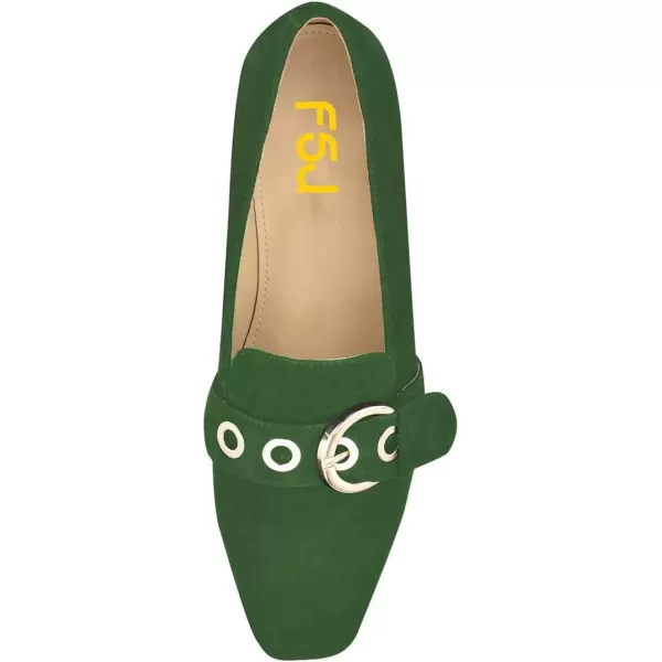 imageFSJ Women Squared Toe Loafers Comfort Slip On Flats Block Chunky Low Heel Buckle Decor Casual Dress Work Office Shoes Size 415 USForest Green