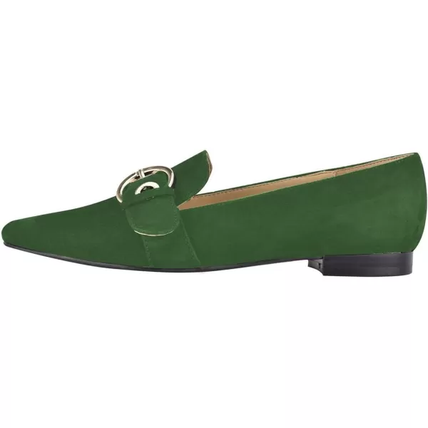 imageFSJ Women Squared Toe Loafers Comfort Slip On Flats Block Chunky Low Heel Buckle Decor Casual Dress Work Office Shoes Size 415 USForest Green