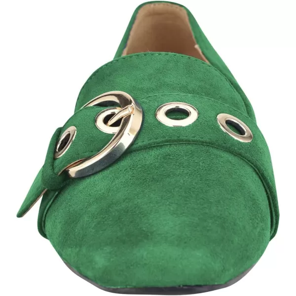 imageFSJ Women Squared Toe Loafers Comfort Slip On Flats Block Chunky Low Heel Buckle Decor Casual Dress Work Office Shoes Size 415 USGreen