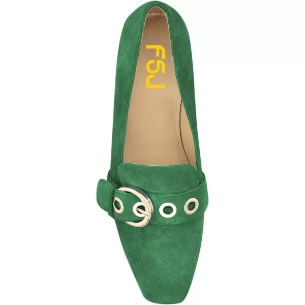 imageFSJ Women Squared Toe Loafers Comfort Slip On Flats Block Chunky Low Heel Buckle Decor Casual Dress Work Office Shoes Size 415 USGreen