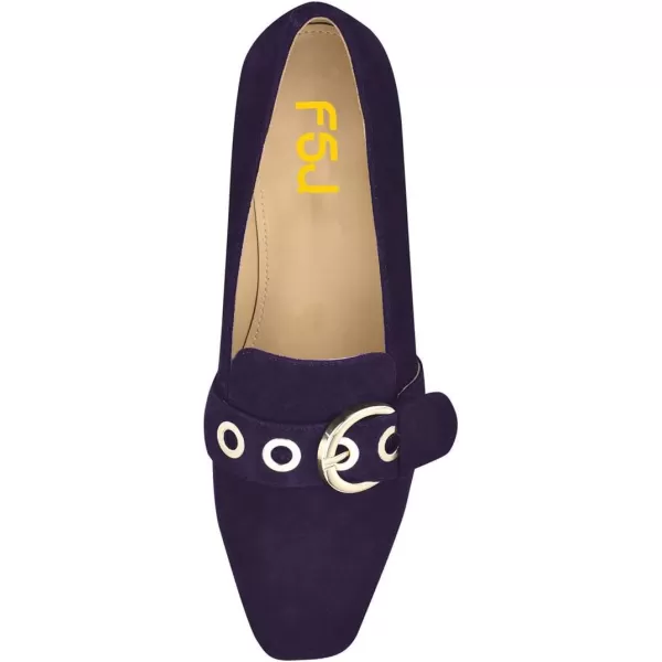 imageFSJ Women Squared Toe Loafers Comfort Slip On Flats Block Chunky Low Heel Buckle Decor Casual Dress Work Office Shoes Size 415 USPurple