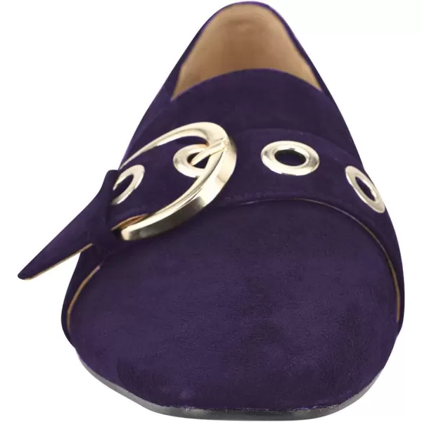 imageFSJ Women Squared Toe Loafers Comfort Slip On Flats Block Chunky Low Heel Buckle Decor Casual Dress Work Office Shoes Size 415 USPurple