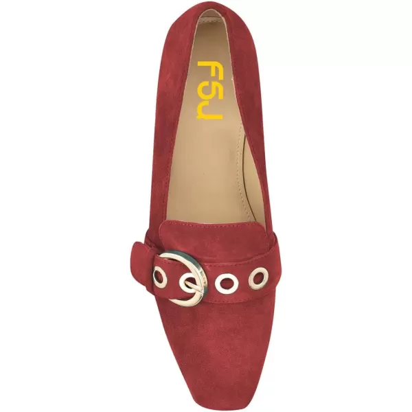 imageFSJ Women Squared Toe Loafers Comfort Slip On Flats Block Chunky Low Heel Buckle Decor Casual Dress Work Office Shoes Size 415 USRed