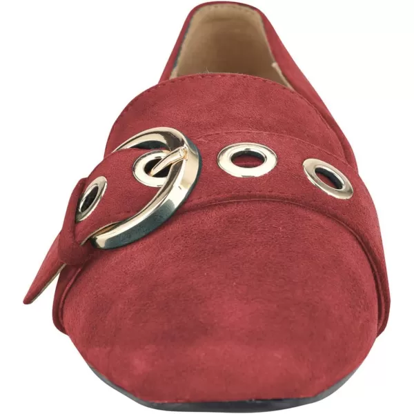 imageFSJ Women Squared Toe Loafers Comfort Slip On Flats Block Chunky Low Heel Buckle Decor Casual Dress Work Office Shoes Size 415 USRed