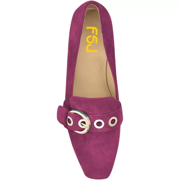 imageFSJ Women Squared Toe Loafers Comfort Slip On Flats Block Chunky Low Heel Buckle Decor Casual Dress Work Office Shoes Size 415 USViolet Red