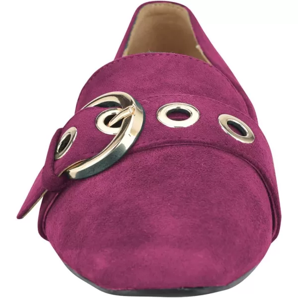 imageFSJ Women Squared Toe Loafers Comfort Slip On Flats Block Chunky Low Heel Buckle Decor Casual Dress Work Office Shoes Size 415 USViolet Red