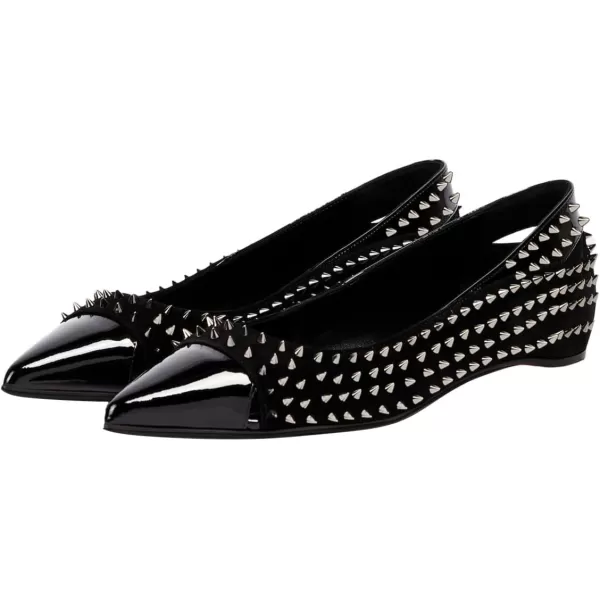 imageFSJ Women Stylish Pointed Cap Toe Studded Flats Comfortable Low Heel Slip On Rivets Pumps Evening Sexy Dress Shoes Size 416 USBlack