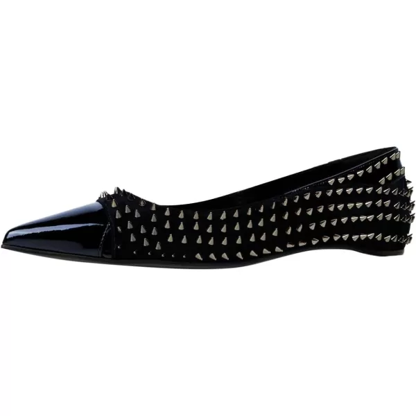 imageFSJ Women Stylish Pointed Cap Toe Studded Flats Comfortable Low Heel Slip On Rivets Pumps Evening Sexy Dress Shoes Size 416 USNavy Blue