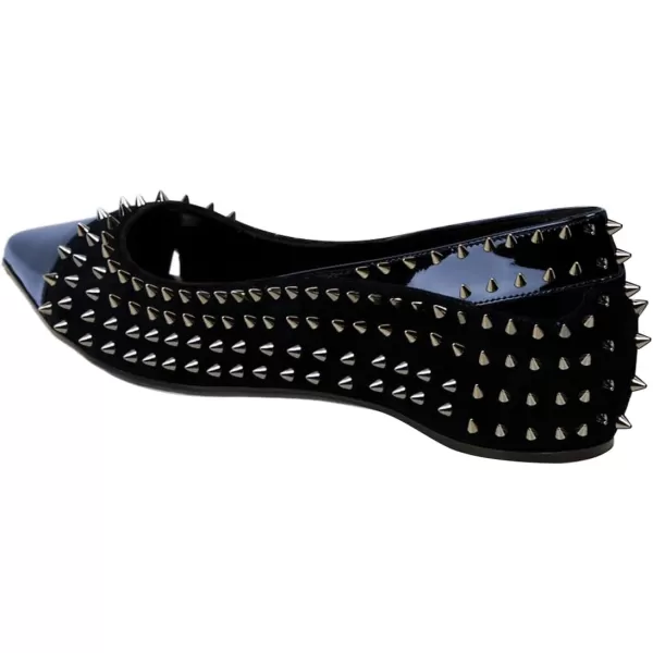 imageFSJ Women Stylish Pointed Cap Toe Studded Flats Comfortable Low Heel Slip On Rivets Pumps Evening Sexy Dress Shoes Size 416 USNavy Blue
