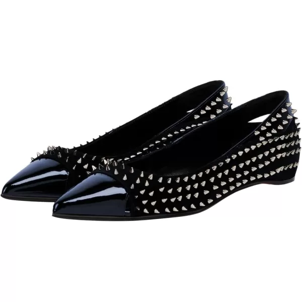 imageFSJ Women Stylish Pointed Cap Toe Studded Flats Comfortable Low Heel Slip On Rivets Pumps Evening Sexy Dress Shoes Size 416 USNavy Blue