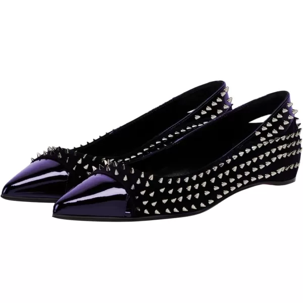 imageFSJ Women Stylish Pointed Cap Toe Studded Flats Comfortable Low Heel Slip On Rivets Pumps Evening Sexy Dress Shoes Size 416 USPurple