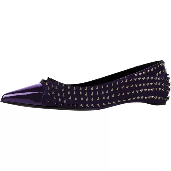 imageFSJ Women Stylish Pointed Cap Toe Studded Flats Comfortable Low Heel Slip On Rivets Pumps Evening Sexy Dress Shoes Size 416 USPurple