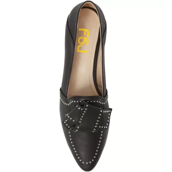 imageFSJ Women Trendy Point Toe Studs Loafer Flats Slip On Low Heels Pumps Bowknot Comfort Casual Formal Dress Shoes Size 415 USBlack