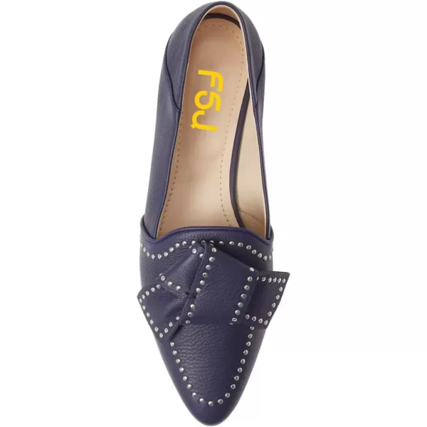 imageFSJ Women Trendy Point Toe Studs Loafer Flats Slip On Low Heels Pumps Bowknot Comfort Casual Formal Dress Shoes Size 415 USBlue
