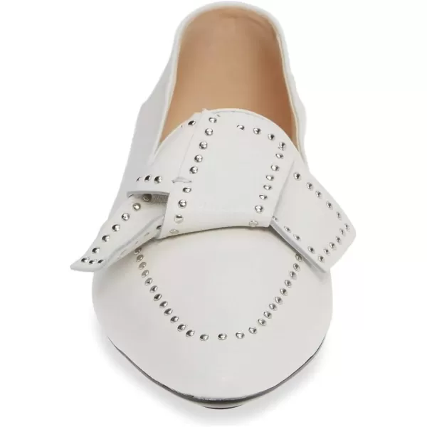 imageFSJ Women Trendy Point Toe Studs Loafer Flats Slip On Low Heels Pumps Bowknot Comfort Casual Formal Dress Shoes Size 415 USWhite
