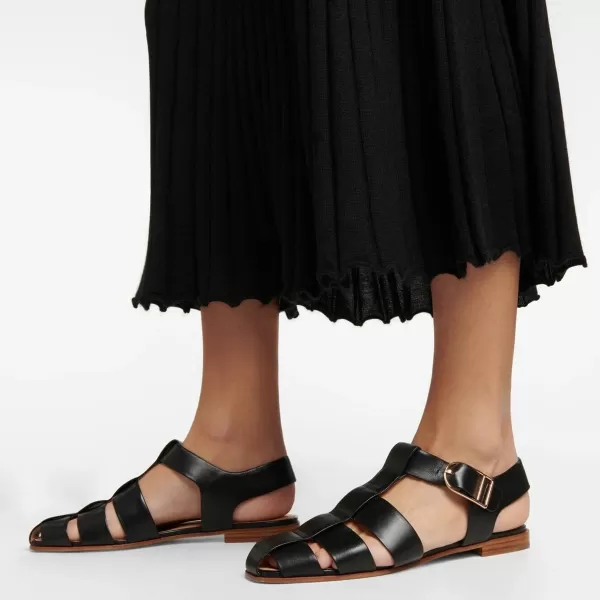 imageFSJ Women Vintage Closed Toe Flat Sandals Caged Comfort Adjustable Buckle Hollow Roman Fisherman Sandals Woven Casual Daily Slingback Shoes Size 416 USBlack Leather