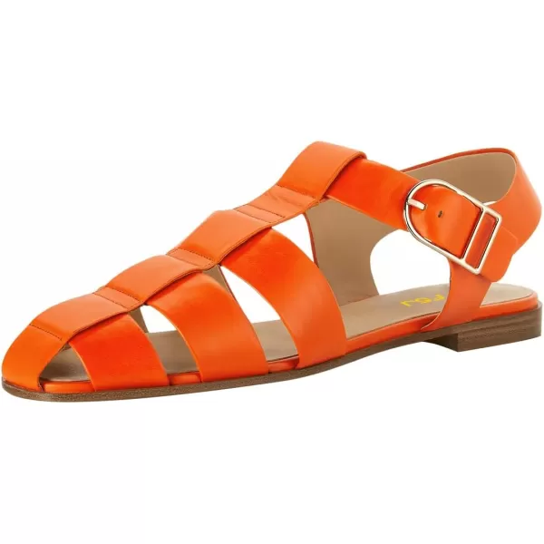 imageFSJ Women Vintage Closed Toe Flat Sandals Caged Comfort Adjustable Buckle Hollow Roman Fisherman Sandals Woven Casual Daily Slingback Shoes Size 416 USOrange