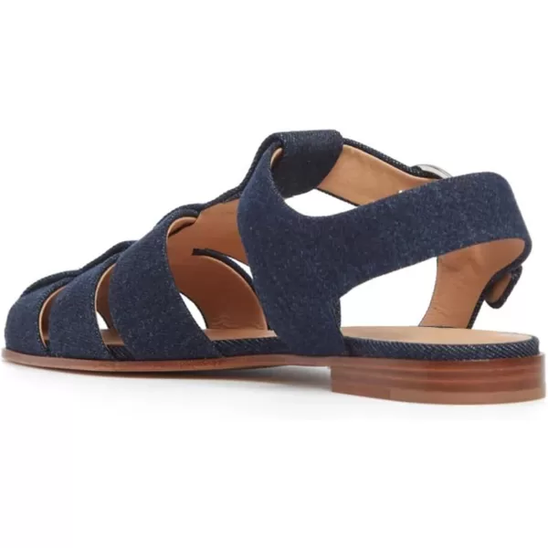 imageFSJ Women Vintage Closed Toe Flat Sandals Caged Comfort Adjustable Buckle Hollow Roman Fisherman Sandals Woven Casual Daily Slingback Shoes Size 416 USDark Blue Denim