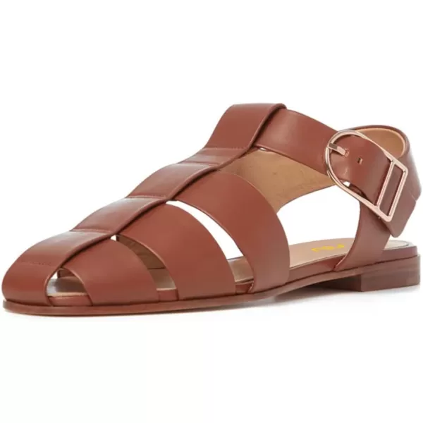imageFSJ Women Vintage Closed Toe Flat Sandals Caged Comfort Adjustable Buckle Hollow Roman Fisherman Sandals Woven Casual Daily Slingback Shoes Size 416 USBrown