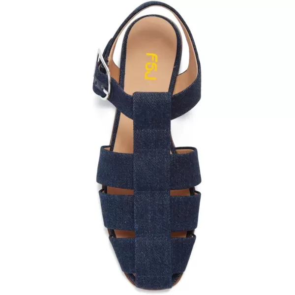 imageFSJ Women Vintage Closed Toe Flat Sandals Caged Comfort Adjustable Buckle Hollow Roman Fisherman Sandals Woven Casual Daily Slingback Shoes Size 416 USDark Blue Denim
