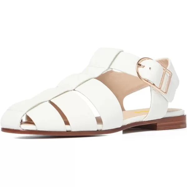 imageFSJ Women Vintage Closed Toe Flat Sandals Caged Comfort Adjustable Buckle Hollow Roman Fisherman Sandals Woven Casual Daily Slingback Shoes Size 416 USWhite