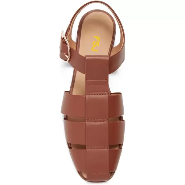 imageFSJ Women Vintage Closed Toe Flat Sandals Caged Comfort Adjustable Buckle Hollow Roman Fisherman Sandals Woven Casual Daily Slingback Shoes Size 416 USBrown