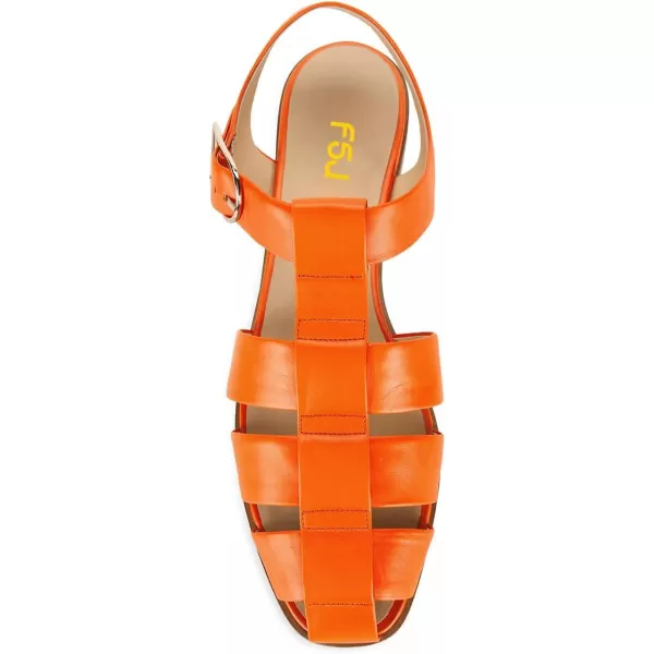 imageFSJ Women Vintage Closed Toe Flat Sandals Caged Comfort Adjustable Buckle Hollow Roman Fisherman Sandals Woven Casual Daily Slingback Shoes Size 416 USOrange