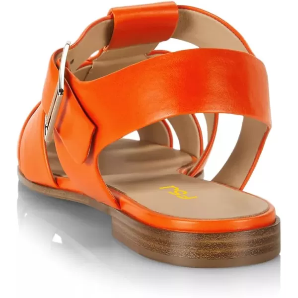 imageFSJ Women Vintage Closed Toe Flat Sandals Caged Comfort Adjustable Buckle Hollow Roman Fisherman Sandals Woven Casual Daily Slingback Shoes Size 416 USOrange