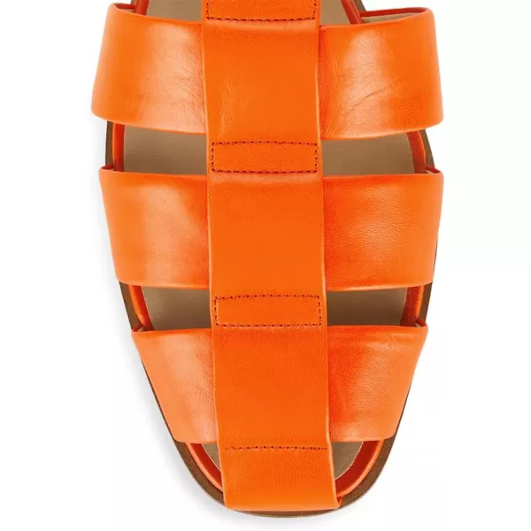 imageFSJ Women Vintage Closed Toe Flat Sandals Caged Comfort Adjustable Buckle Hollow Roman Fisherman Sandals Woven Casual Daily Slingback Shoes Size 416 USOrange