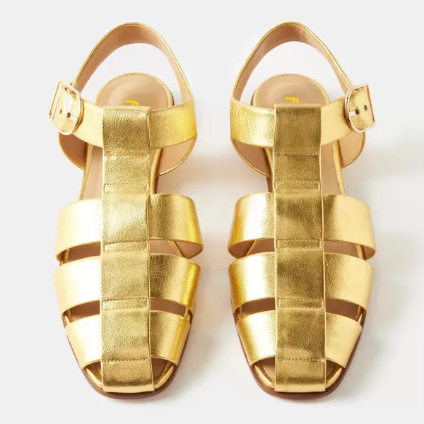 imageFSJ Women Vintage Closed Toe Flat Sandals Caged Comfort Adjustable Buckle Hollow Roman Fisherman Sandals Woven Casual Daily Slingback Shoes Size 416 USGold