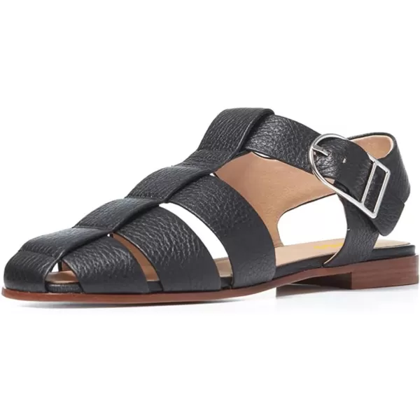 imageFSJ Women Vintage Closed Toe Flat Sandals Caged Comfort Adjustable Buckle Hollow Roman Fisherman Sandals Woven Casual Daily Slingback Shoes Size 416 USBlack