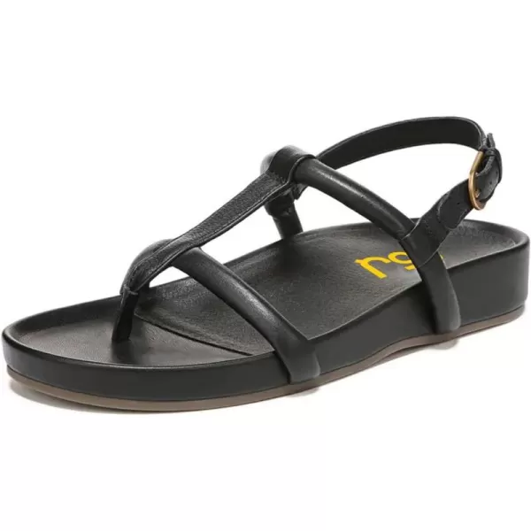 imageFSJ Women Classic Open Toe Thong Sandals Thick Sole Comfy Summer Beach Holiday Casual Walking Flat Shoes Size 415 USBlack