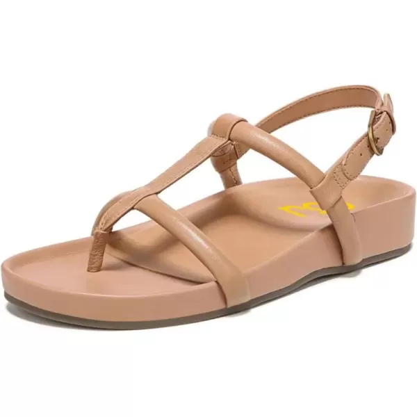 imageFSJ Women Classic Open Toe Thong Sandals Thick Sole Comfy Summer Beach Holiday Casual Walking Flat Shoes Size 415 USSandy Brown