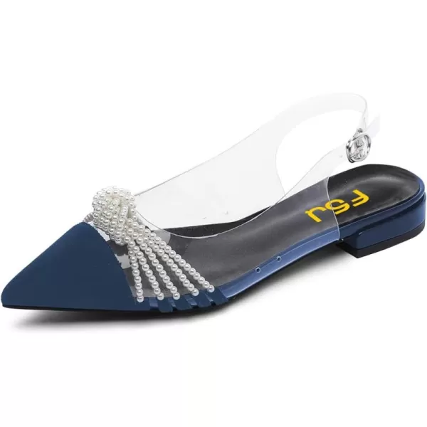 imageFSJ Women Clear Flats Pearls Slingback Low Block Heel Pumps Classy Pointed Toe Ankle Buckle Transparent PVC Wedding Dress Sandals Shoes Size 415 USNavy