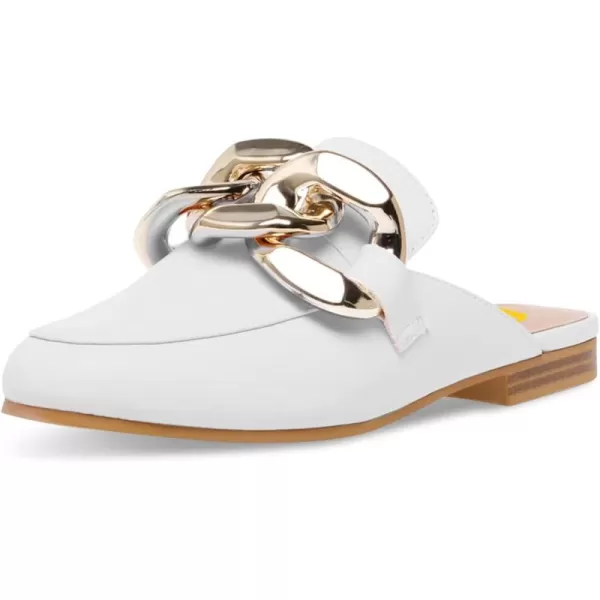 imageFSJ Women Closed Toe Chain Flat Mules Comfortable Slip On Loafers Slides Backless Dress Sandal Ladies Casual Walking Mules Shoes Size 415 USWhite