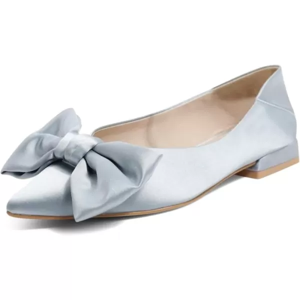imageFSJ Women Elegant Pointed Toe Bow Satin Flats Comfortable Slip On Ballet Cute Low Heels Dressy Pumps Casual Daily Wedding Shoes Size 415 USBaby Blue