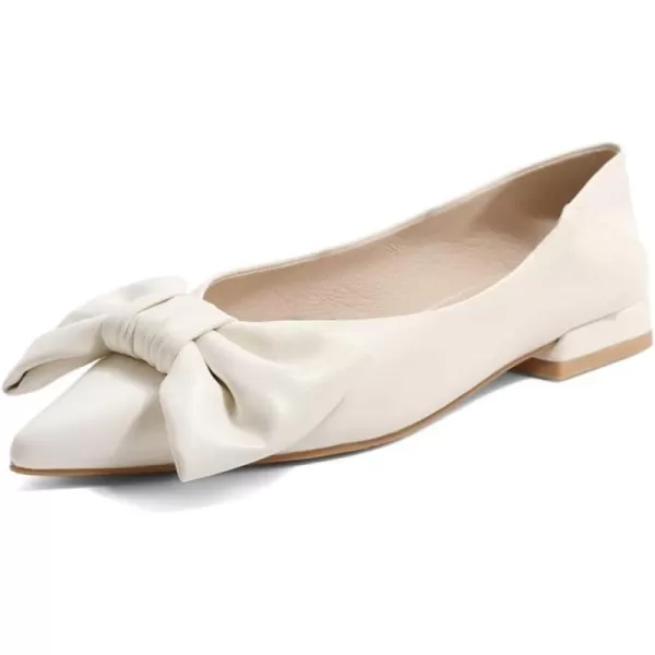 imageFSJ Women Elegant Pointed Toe Bow Satin Flats Comfortable Slip On Ballet Cute Low Heels Dressy Pumps Casual Daily Wedding Shoes Size 415 USBeige