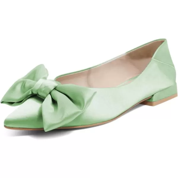 imageFSJ Women Elegant Pointed Toe Bow Satin Flats Comfortable Slip On Ballet Cute Low Heels Dressy Pumps Casual Daily Wedding Shoes Size 415 USGreen