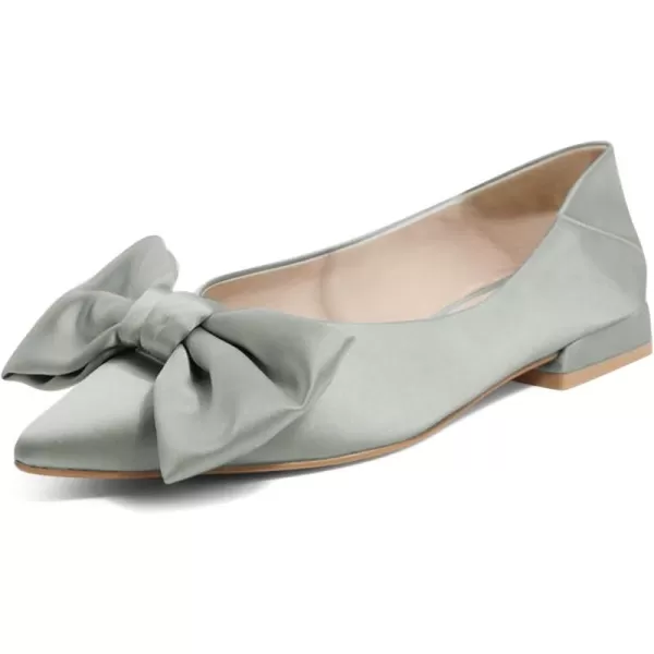 imageFSJ Women Elegant Pointed Toe Bow Satin Flats Comfortable Slip On Ballet Cute Low Heels Dressy Pumps Casual Daily Wedding Shoes Size 415 USLight Gray