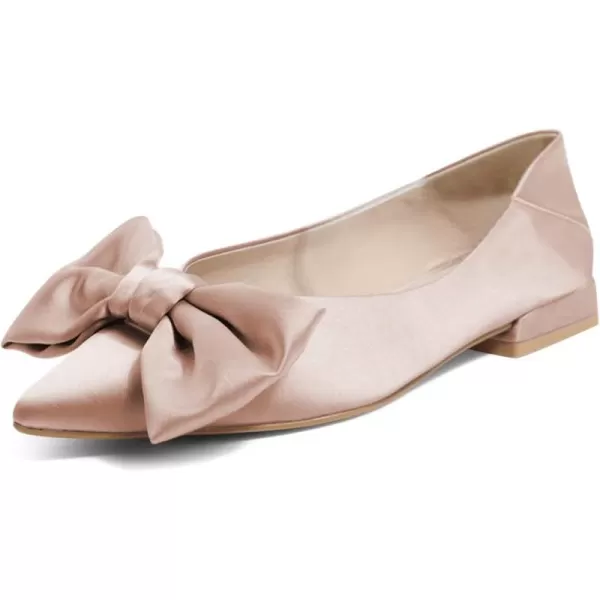 imageFSJ Women Elegant Pointed Toe Bow Satin Flats Comfortable Slip On Ballet Cute Low Heels Dressy Pumps Casual Daily Wedding Shoes Size 415 USPink