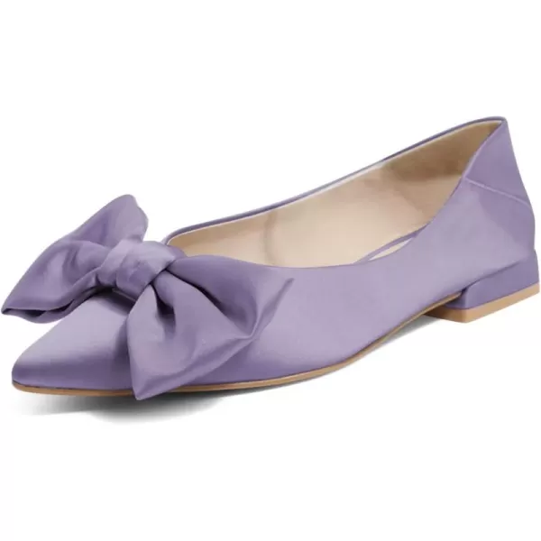 imageFSJ Women Elegant Pointed Toe Bow Satin Flats Comfortable Slip On Ballet Cute Low Heels Dressy Pumps Casual Daily Wedding Shoes Size 415 USPurple