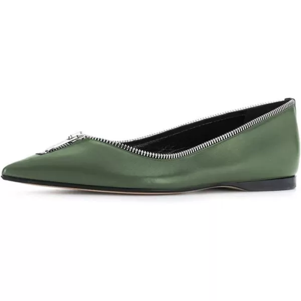 imageFSJ Women Fashion Ballet Slip on Pointed Closed Toe Pumps Flats Slide Leather Sandals Zippers Ladies Dress Shoes Size 415 USGreen