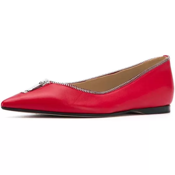 imageFSJ Women Fashion Ballet Slip on Pointed Closed Toe Pumps Flats Slide Leather Sandals Zippers Ladies Dress Shoes Size 415 USRed