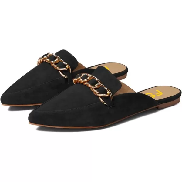 imageFSJ Women Fashion Closed Pointed Toe Chain Flat Mules Comfy Slip On Casual Backless Loafers Slides Shoes Size 415 USBlack