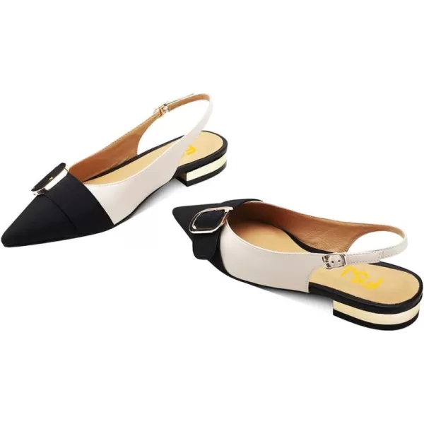 imageFSJ Women Flats Pointed Toe Slingback Pumps Low Block Heels Slip On Ankle Strap Buckle Comfortable Wedding Party Dress Pump Shoes Size 415 USBeige