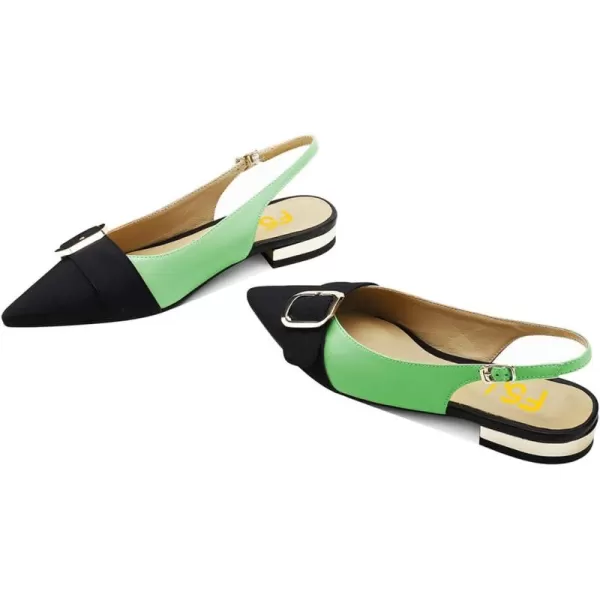 imageFSJ Women Flats Pointed Toe Slingback Pumps Low Block Heels Slip On Ankle Strap Buckle Comfortable Wedding Party Dress Pump Shoes Size 415 USGreen